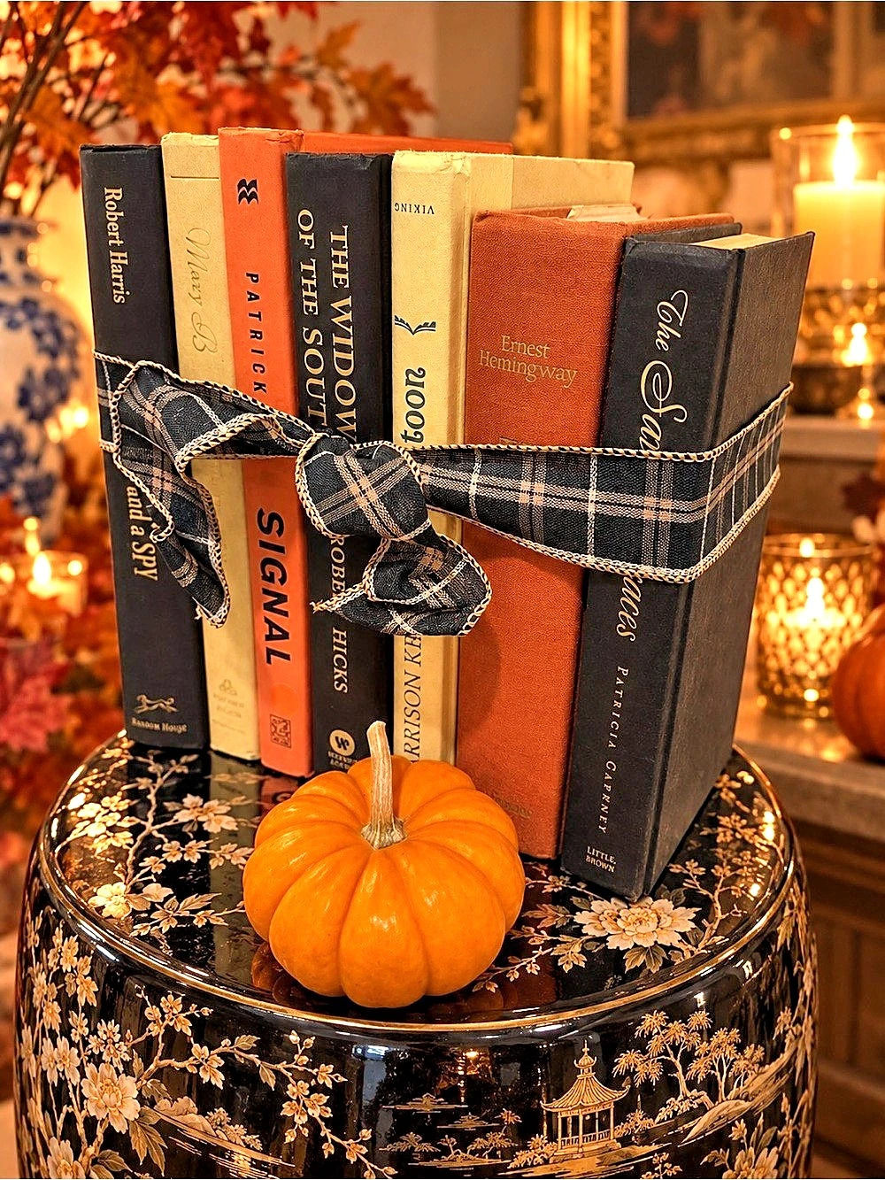 Halloween Decorative Book Stack with Ribbon